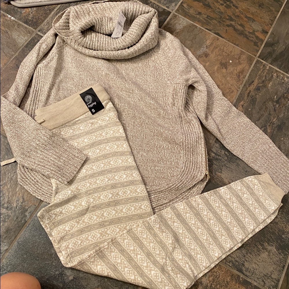 Cream legging and sweater outfit